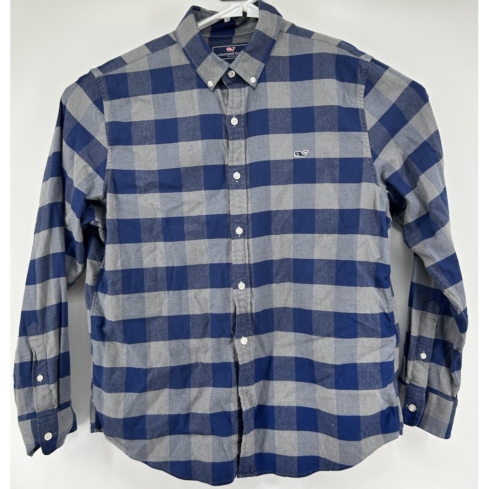 Vineyard Vines Slim Fit Whale Shirt Blue And‎ Gray Long Sleeve Button Down Large